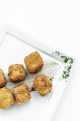 fried mashed potato square croquettes simple vegetarian side dish
