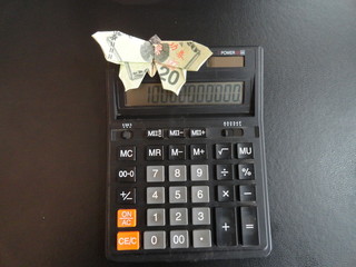 business, earn a billion, origami butterfly from the dollar on a calculator