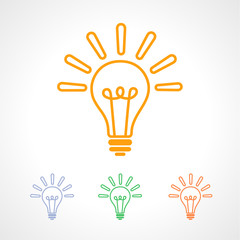 Good ideas colored line art icon. Solution symbol, shine lamp colorful vector illustration