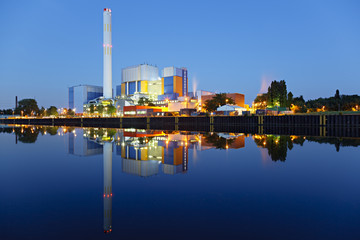 Colorful Waste Incineration Plant At Night - obrazy, fototapety, plakaty