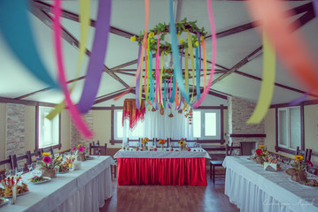 Wooden drawer rustic decor for a Banquet in Russian folk style