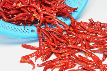 Dried red chili on white background