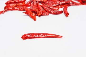 Dried red chili on white background