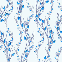 Fototapeta na wymiar Seamless Botanical Pattern with Briar Branches in Asian Style.