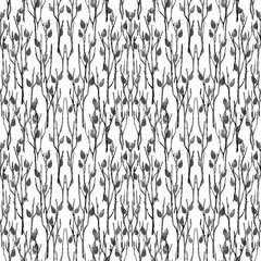 Seamless Botanical Pattern with Briar Branches in Asian Style.