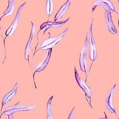 Seamless Realistic Watercolor Greenery Pattern. Summer, Spring Forest Herbs, Plants Texture. Foliage in Vintage Style. Nature Eco Friendly Concept. Textile, Fashion, Interior.