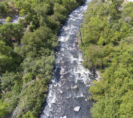 river,stream,aerial,flowing,trees, water,movement