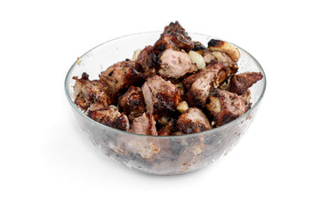 Pork ribs shashlik isolated on white background.