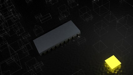 3d render abstract background. Tech geometry shapes that goes up and down. 