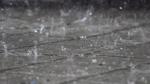rain with hail on the street