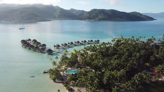 Taha and Bora Bora aerial view panorama landscape French Polynesia