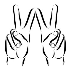 Obraz premium Sign of victory, sign language, hands showing the sign of V