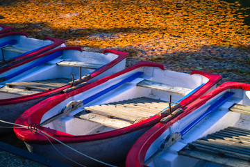 Fototapeta na wymiar Boats with leaves in autumn