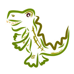 Funny running cheerful crocodile, sketching in green lines