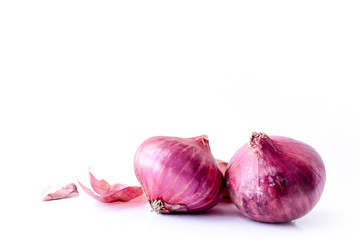 shallot onions for cooking on white background.