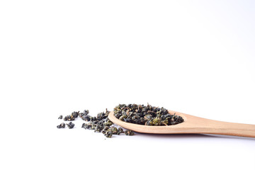 Dry tea in wooden spoons,Dry oolong tea for healthy