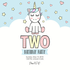 Birthday party invitation with unicorn