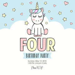 Birthday party invitation with unicorn