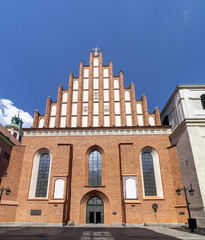 Exterior facade of of St. John's Archcathedral in Warsaw. Archcathedral Basilica in Warsaw p.w. Martyrdom of Saint John the Baptist. Roman Catholic church in Warsaw's Old Town