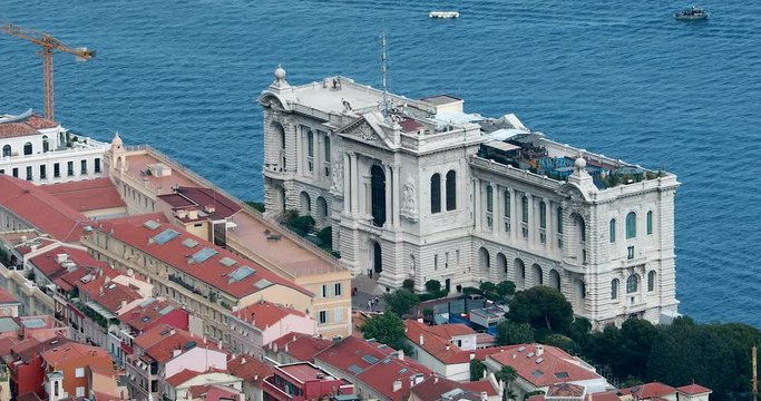 Beautiful Aerial View Of The Oceanographic Museum of Monaco, Monaco-Ville, French Riviera - DCi 4K Resolution