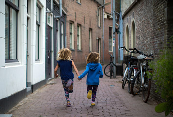 Children playing in a Dutch city
