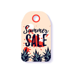 Summer Sale tag with hand drawn elements. Vector illustration