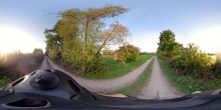 360VR video. Mountain biking at sunset