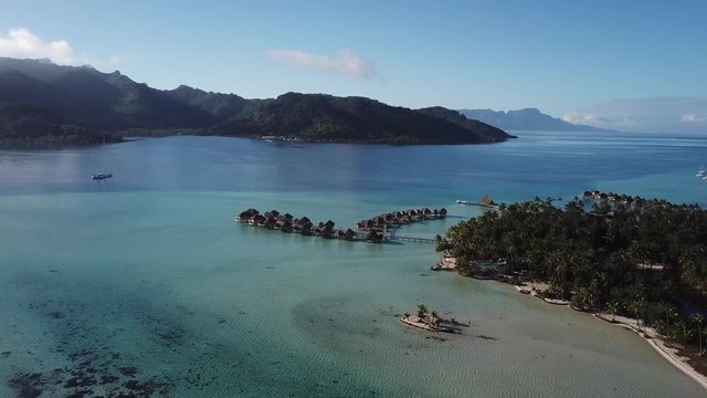 Taha and Bora Bora aerial view panorama landscape French Polynesia
