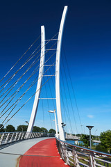 Cable stayed bridge for pedestrians and cyclists in Poznań.