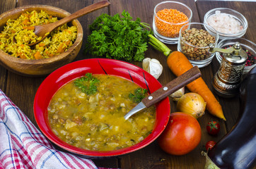 Traditional oriental dishes from lentils and rice