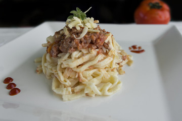 Delicious gourmet plate of spaguetti with bologneea sauce