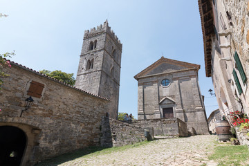 View of the church of the city of Hum in Croatia. Hum is known as the smallest city in the world.