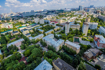 Fototapeta na wymiar Streets and residential buildings in Moscow from a height view from above panorama 