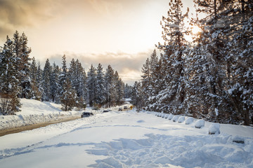 Sunset at snowy landscape