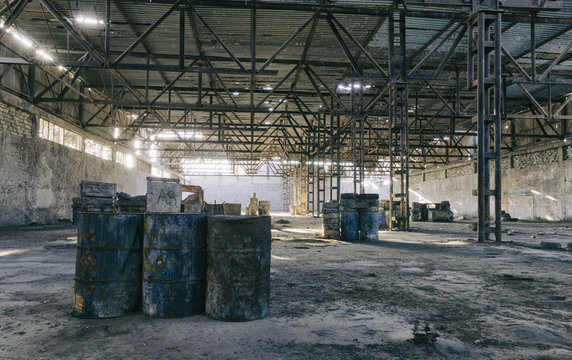 Abandoned factory hangar, where games are held in paintball