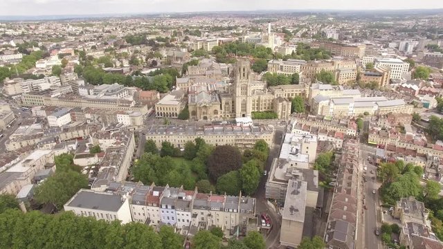 Aerial view of Bristol University Wills Memorial Building & Brandon Hill park