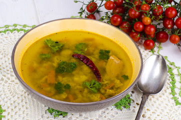 Spicy Indian soup with cereals
