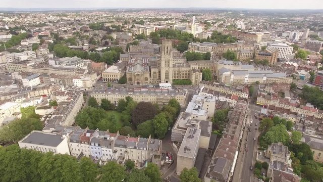 Aerial view of Bristol University Wills Memorial Building & Brandon Hill park