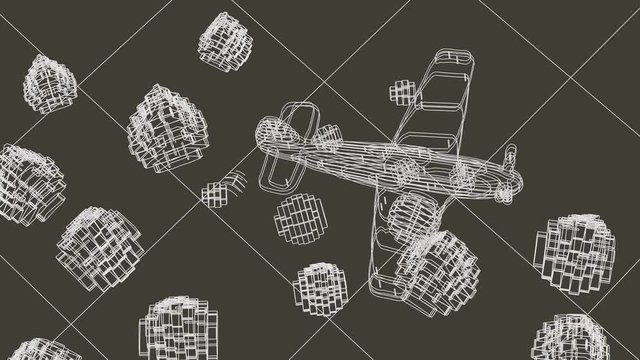 4k UHD - 3D ANIMATION - CANADER, wireframe, on brown background