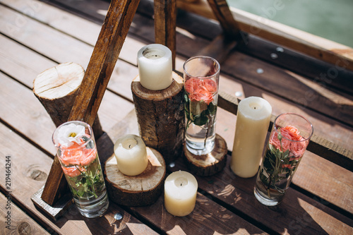 Luxury Wedding Decorations With Bench Candle And Flowers