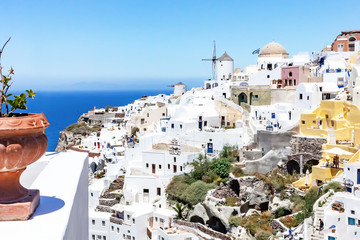 View at a sunny Oia, Santorini, Greece