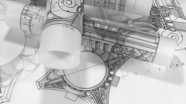 olls of blueprints - drawings of antique decorative elements of architectural orders / seamless looping	