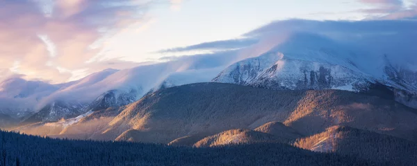 Papier Peint photo autocollant Rose clair Paysage d& 39 hiver dans les montagnes