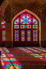 Naklejka na ściany i meble Islamic Republic of Iran. Shiraz. Nasir al-Mulk Mosque, the Pink Mosque located in Gawd-i Araban quarter, near Shah Cheragh Mosque. 08 March 2018