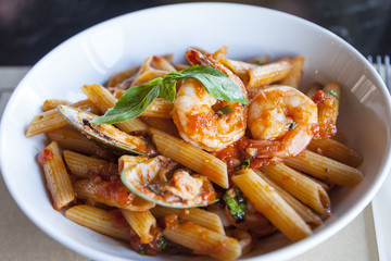 Sea fruit penne pasta