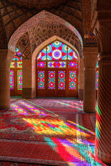 Naklejka na ściany i meble Islamic Republic of Iran. Shiraz. Nasir al-Mulk Mosque, the Pink Mosque located in Gawd-i Araban quarter, near Shah Cheragh Mosque. 09 March 2018