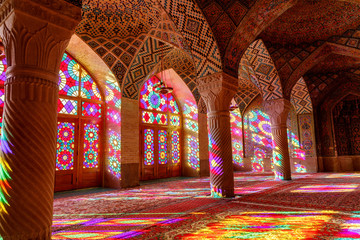 Islamic Republic of Iran. Shiraz. Nasir al-Mulk Mosque, the Pink Mosque located in Gawd-i Araban...