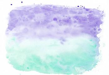 Indigo (lavander) and teal (persian green) mixed watercolor horizontal gradient background. It's useful for greeting cards, valentines, letters. Abstract art style handicraft pattern.