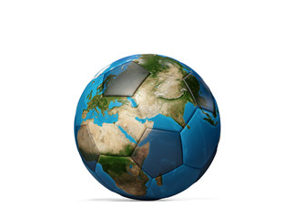 Fototapeta na wymiar soccer world focused Qatar on world map globe 3d-illustration. elements of this image furnished by NASA