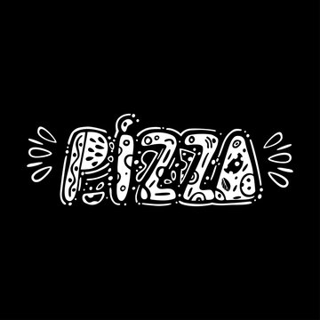 Black and white inscription, a label, a badge. Emblem for fast food restaurant, pizzeria, cafe. Vector.